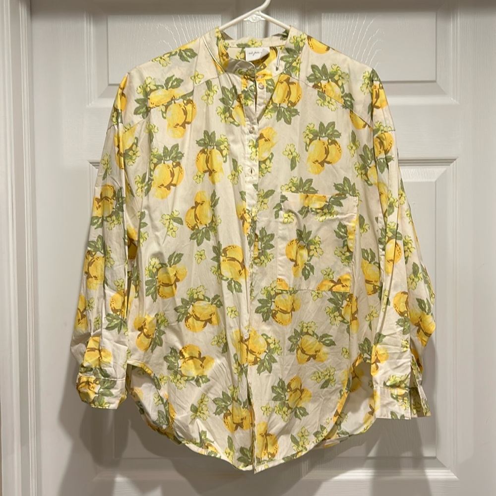 Urban Outfitters Woman’s cotton blouse with lemon print XS runs Large